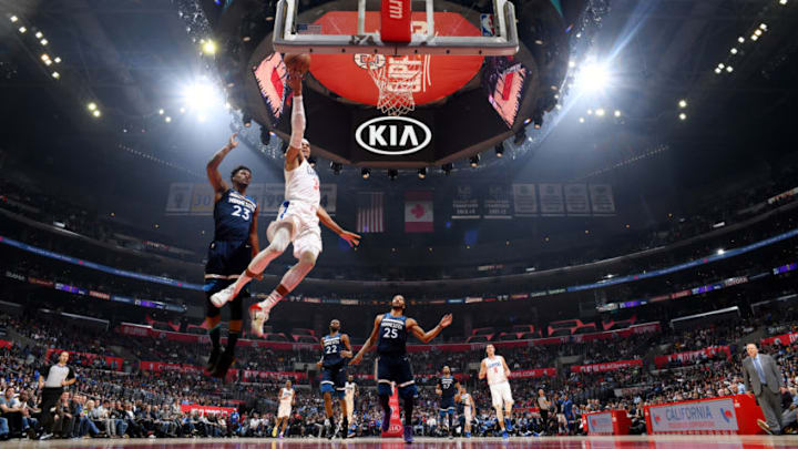 LOS ANGELES, CA - NOVEMBER 5: Tobias Harris #34 of the LA Clippers shoots the ball against the Minnesota Timberwolves on November 5, 2018 at STAPLES Center in Los Angeles, California. NOTE TO USER: User expressly acknowledges and agrees that, by downloading and/or using this Photograph, user is consenting to the terms and conditions of the Getty Images License Agreement. Mandatory Copyright Notice: Copyright 2018 NBAE (Photo by Adam Pantozzi/NBAE via Getty Images)