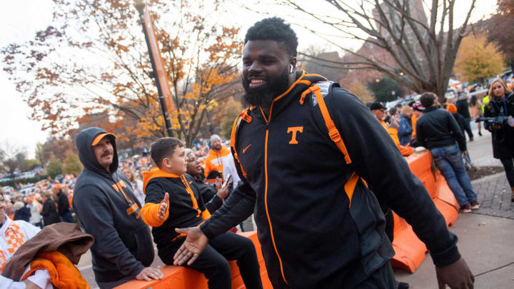 Tennessee defensive lineman Maurese Smith (52) during the Vol Walk before a football game against South Alabama at Neyland Stadium in Knoxville, Tenn. on Saturday, Nov. 20, 2021.Kns Tennessee South Alabam Football Bp