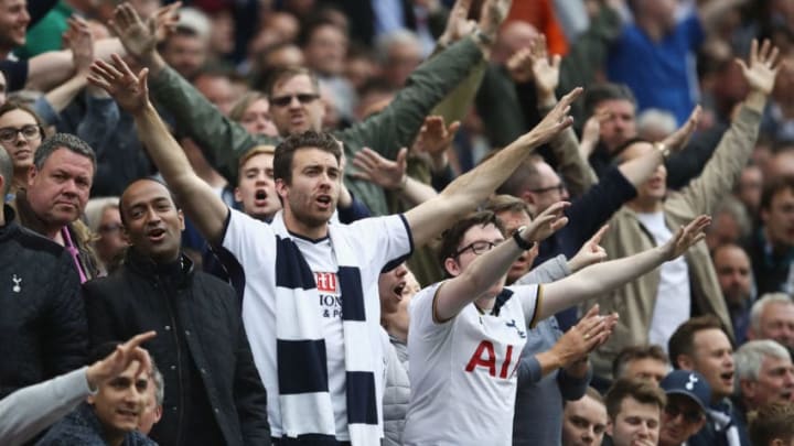 LONDON, ENGLAND - APRIL 30: Tottenham Hotspur fans chant during the Premier League match between Tottenham Hotspur and Arsenal at White Hart Lane on April 30, 2017 in London, England. (Photo by Julian Finney/Getty Images)