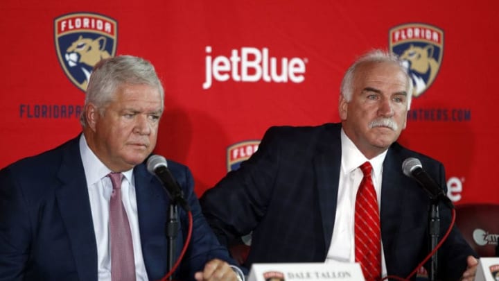 SUNRISE, FL - APRIL 8: Joel Quenneville is named Florida Panthers Head Coach. Florida Panthers President of Hockey Operations & General Manager Dale Tallon announced today that the team has named Joel Quenneville as head coach of the Panthers. At the BB&T Center on April 8 2019 in Sunrise, Florida. (Photo by Eliot J. Schechter/NHLI via Getty Images)