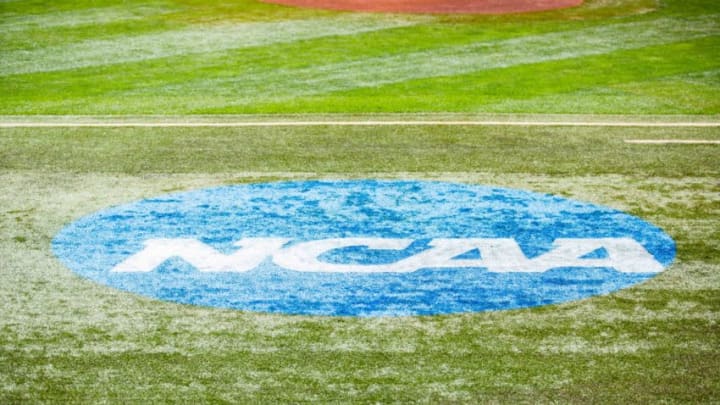 LEXINGTON, KY - JUNE 02: The NCAA logo during the Lexington Regional College World Series baseball game between the Kentucky Wildcats and the Ohio Bobcats on June 2, 2017, at Cliff Hagan Stadium in Lexington, KY. (Photo by Mat Gdowski/Icon Sportswire via Getty Images)
