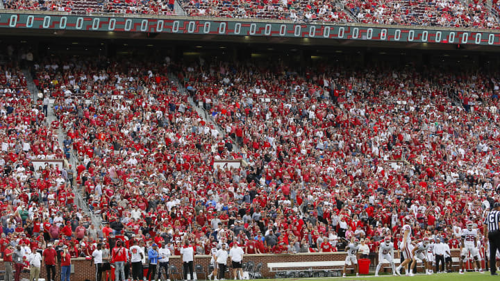 Gaylord Family Oklahoma Memorial Stadium in Norman, Oklahoma. (Photo by Brian Bahr/Getty Images)