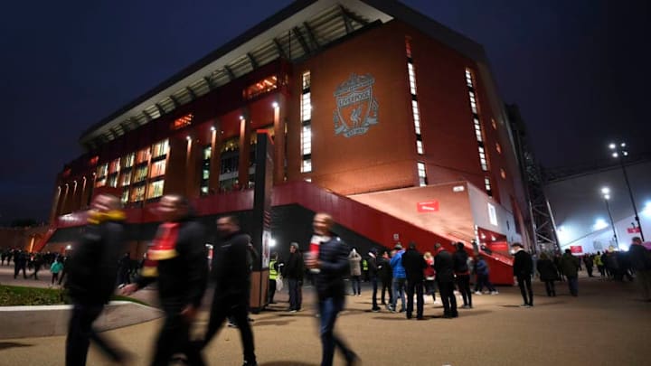 LIVERPOOL, ENGLAND - OCTOBER 24: General view outside the stadium as fans arrive prior to the Group C match of the UEFA Champions League between Liverpool and FK Crvena Zvezda at Anfield on October 24, 2018 in Liverpool, United Kingdom. (Photo by Michael Regan/Getty Images)