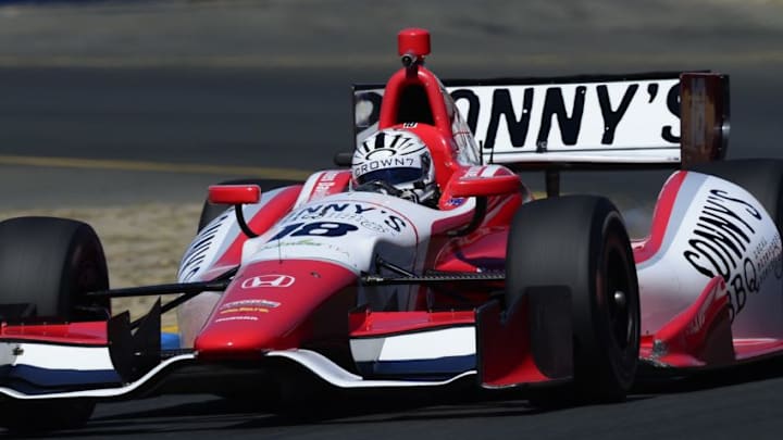 SONOMA, CA - AUGUST 24: James Davison of Australia, driver of the #18 Dale Coyne Racing Honda Dallara , practices for the IndyCar Series GoPro Grand Prix of Sonoma at the Sonoma Raceway on August 24, 2013 in Sonoma, California. (Photo by Robert Laberge/Getty Images)