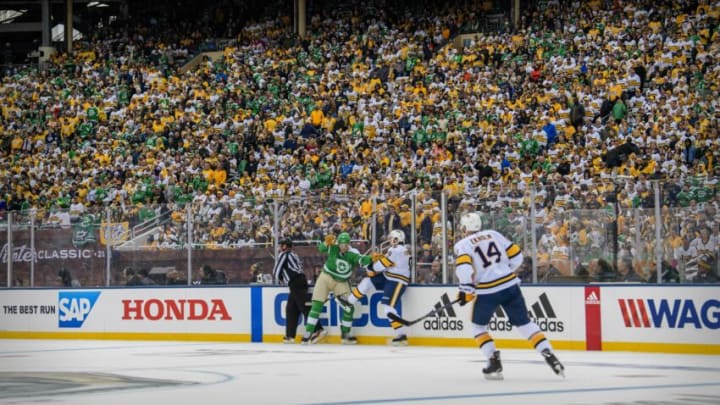 The Dallas Stars and the Nashville Predators face off against each other during the 2020 Winter Classic hockey game at the Cotton Bowl in Dallas, TX. Mandatory Credit: Jerome Miron-USA TODAY Sports