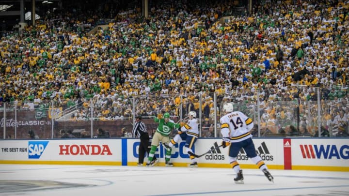 The Dallas Stars and the Nashville Predators face off against each other during the 2020 Winter Classic hockey game at the Cotton Bowl in Dallas, TX. Mandatory Credit: Jerome Miron-USA TODAY Sports