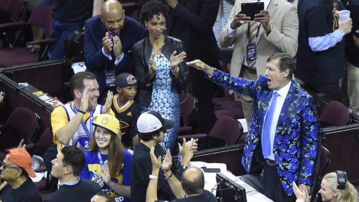 Jun 16, 2016; Cleveland, OH, USA; NBA broadcaster Craig Sager gets a standing ovation during game six of the NBA Finals between the Cleveland Cavaliers and the Golden State Warriors at Quicken Loans Arena. Cleveland won 115-101. Mandatory Credit: David Richard-USA TODAY Sports