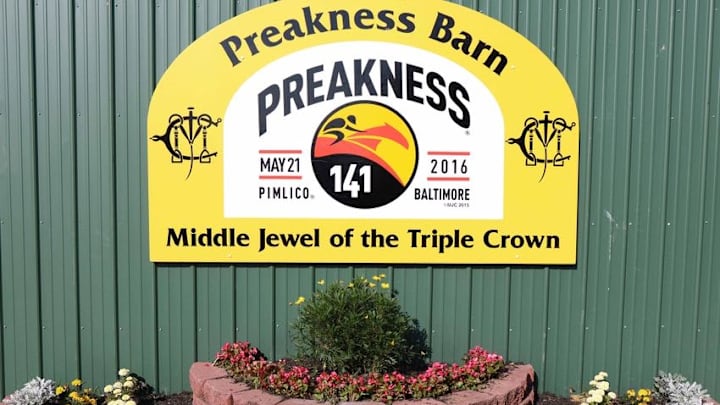 May 20, 2016; Baltimore, MD, USA; The Preakness Barn welcomes visitors during the 2016 Black-Eyed Susan race at Pimlico Race Course. Mandatory Credit: Mitch Stringer-USA TODAY Sports