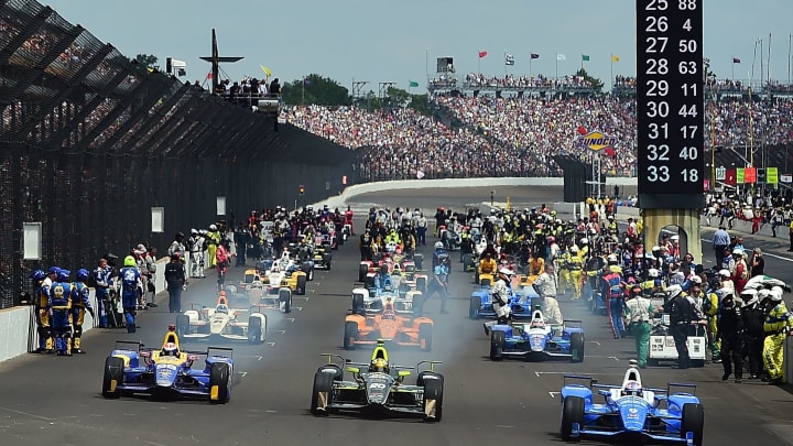 INDIANAPOLIS, IN – MAY 28: Drivers pull away from the grid ahead of the start of the 101st running of the Indianapolis 500 at Indianapolis Motor Speedway on May 28, 2017 in Indianapolis, Indiana. (Photo by Jared C. Tilton/Getty Images)