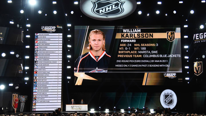 LAS VEGAS, NV – JUNE 21: William Karlsson is selected by the Las Vegas Golden Knights during the 2017 NHL Awards and Expansion Draft at T-Mobile Arena on June 21, 2017 in Las Vegas, Nevada. (Photo by Ethan Miller/Getty Images)