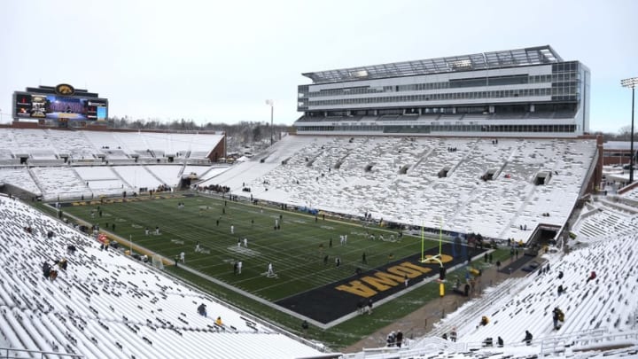 Nov 21, 2015; Iowa City, IA, USA; A general view of snow in the stadium before the game between the Iowa Hawkeyes and Purdue Boilermakers at Kinnick Stadium. Mandatory Credit: Reese Strickland-USA TODAY Sports