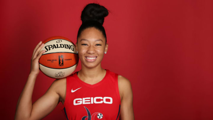WASHINGTON, DC - MAY 6: Aerial Powers #23 of the Washington Mystics poses for a portrait during the 2019 WNBA Media Day at the St. Elizabeths East Entertainment and Sports Arena on May 6, 2019 in Washington, DC. NOTE TO USER: User expressly acknowledges and agrees that, by downloading and or using this photograph, User is consenting to the terms and conditions of the Getty Images License Agreement. (Photo by Ned Dishman/NBAE via Getty Images)