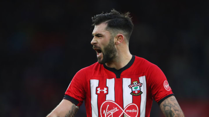 SOUTHAMPTON, ENGLAND - DECEMBER 30: Charlie Austin of Southampton reacts during the Premier League match between Southampton FC and Manchester City at St Mary's Stadium on December 29, 2018 in Southampton, United Kingdom. (Photo by Dan Istitene/Getty Images)