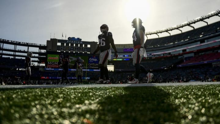 FOXBOROUGH, MA - DECEMBER 29: Members of the New England Patriots look on before a game against the Miami Dolphins at Gillette Stadium on December 29, 2019 in Foxborough, Massachusetts. (Photo by Billie Weiss/Getty Images)