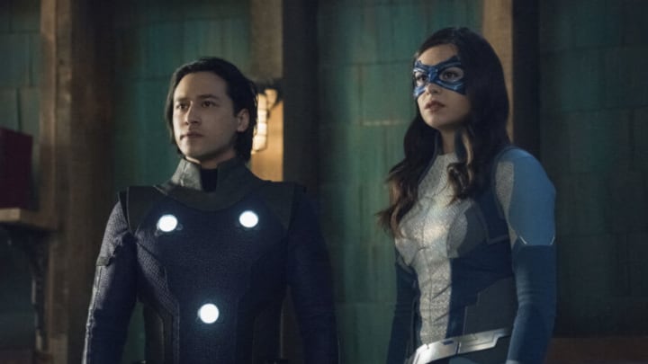 Supergirl — “Rebirth” — Image Number: SPG520B_0379r — Pictured (L – R): Jesse Rath as Brainiac-5 and Nicole Maines as Dreamer– Photo: Dean Buscher/The CW — © 2021 The CW Network, LLC. All Rights Reserved.