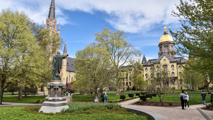 Apr 22, 2017; Notre Dame, IN, USA; A general view of the main quad at the University of Notre Dame before the Blue-Gold Game at Notre Dame Stadium. Mandatory Credit: Matt Cashore-USA TODAY Sports