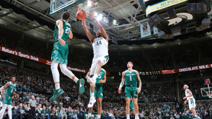 EAST LANSING, MI - DECEMBER 16: Nick Ward #44 of the Michigan State Spartans dunks the ball during a game against the Green Bay Phoenix in the first half at Breslin Center on December 16, 2018 in East Lansing, Michigan. (Photo by Rey Del Rio/Getty Images)