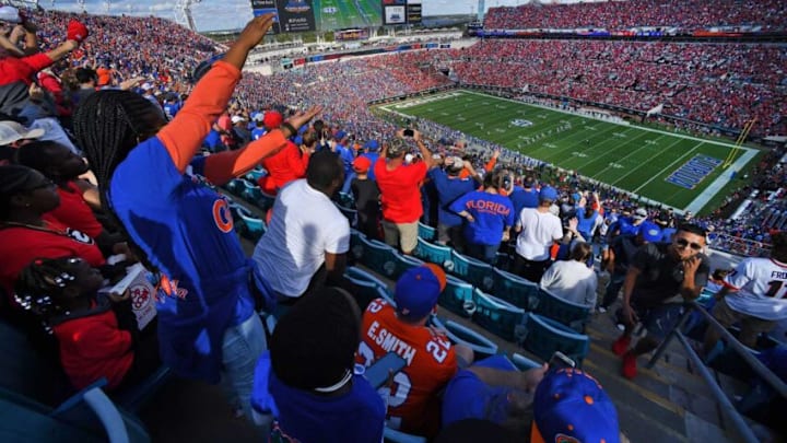The Florida Gators went into the half trailing the Georgia Bulldogs 24 to 0. The Florida Gators were the home team for this years annual Florida vs Georgia college football rivalry game at TIAA Bank field in Jacksonville, Florida Saturday, October 30, 2021. [Bob Self/Florida Times-Union]Florida Fans