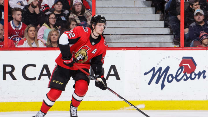 OTTAWA, ON – JANUARY 11: Thomas Chabot #72 of the Ottawa Senators skates with the puck against the Montreal Canadiens at Canadian Tire Centre on January 11, 2020 in Ottawa, Ontario, Canada. (Photo by Jana Chytilova/Freestyle Photography/Getty Images)