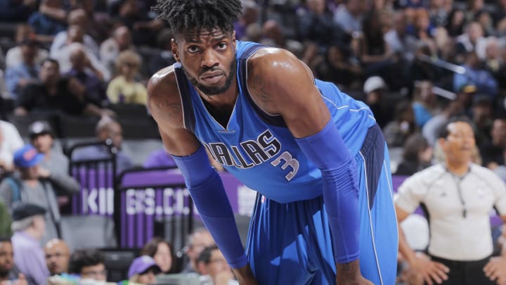SACRAMENTO, CA – APRIL 4: Nerlens Noel #3 of the Dallas Mavericks looks on during the game against the Sacramento Kings on April 4, 2017 at Golden 1 Center in Sacramento, California. NOTE TO USER: User expressly acknowledges and agrees that, by downloading and or using this photograph, User is consenting to the terms and conditions of the Getty Images Agreement. Mandatory Copyright Notice: Copyright 2017 NBAE (Photo by Rocky Widner/NBAE via Getty Images)