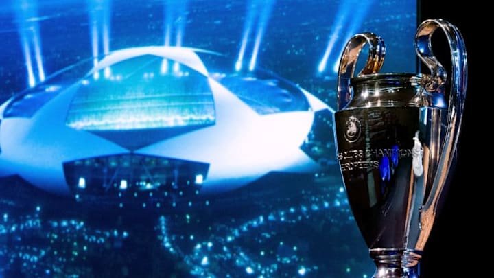 NYON, SWITZERLAND - JUNE 24: The UEFA Champions League trophy is displayed in the draw room ahead to the UEFA CChampions League Q1 and Q2 qualifying rounds draw at the UEFA headquarters on June 24, 2013 in Nyon, Switzerland. (Photo by Harold Cunningham/Getty Images)