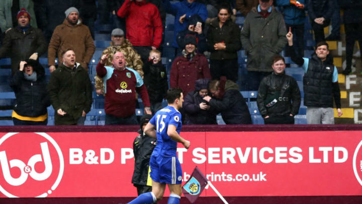 BURNLEY, ENGLAND - MARCH 16: Harry Maguire of Leicester City walks off the pitch after being sent off during the Premier League match between Burnley FC and Leicester City at Turf Moor on March 16, 2019 in Burnley, United Kingdom. (Photo by Jan Kruger/Getty Images)