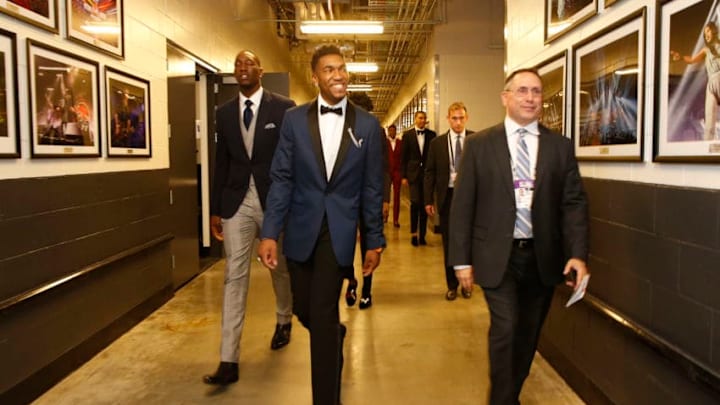 BROOKLYN, NY - JUNE 22: Draft prospect Malik Monk arrives for the 2017 NBA Draft on June 22, 2017 at Barclays Center in Brooklyn, New York. NOTE TO USER: User expressly acknowledges and agrees that, by downloading and/or using this photograph, user is consenting to the terms and conditions of the Getty Images License Agreement. Mandatory Copyright Notice: Copyright 2017 NBAE (Photo by Michelle Farsi/NBAE via Getty Images)