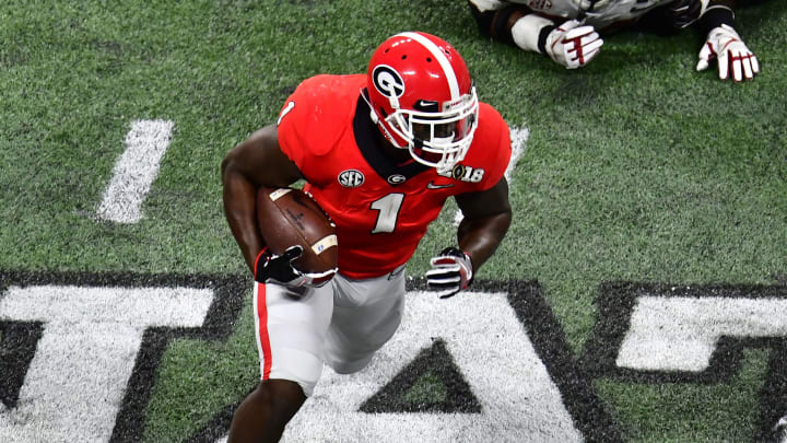 ATLANTA, GA – JANUARY 08: Sony Michel No. 1 of the Georgia Bulldogs carries the ball against the Alabama Crimson Tide in the CFP National Championship presented by AT&T at Mercedes-Benz Stadium on January 8, 2018 in Atlanta, Georgia. (Photo by Scott Cunningham/Getty Images)