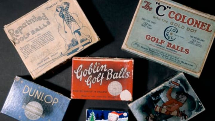 Golf ball boxes, 1905-20. (Photo by Sarah Fabian-Baddiel/Heritage Images/Getty Images)