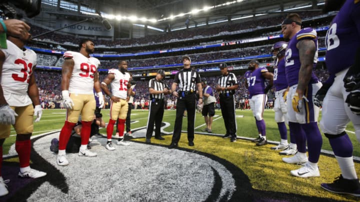 Captains of the San Francisco 49ers and the Minnesota Vikings (Photo by Michael Zagaris/San Francisco 49ers/Getty Images)