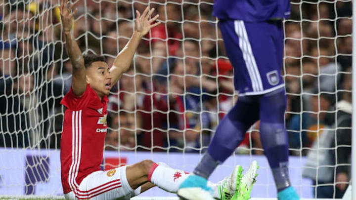 MANCHESTER, ENGLAND – APRIL 20: Jesse Lingard of Manchester United in action during the UEFA Europa League quarter final second leg match between Manchester United and RSC Anderlecht at Old Trafford on April 20, 2017 in Manchester, United Kingdom. (Photo by Matthew Peters/Man Utd via Getty Images)