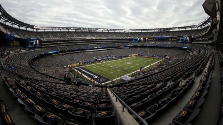 Feb 2, 2014; East Rutherford, NJ, USA; A general view of the field before Super Bowl XLVIII between the Seattle Seahawks and the Denver Broncos at MetLife Stadium. Mandatory Credit: Joe Camporeale-USA TODAY Sports