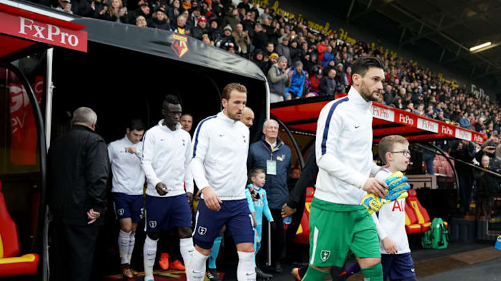 WATFORD, ENGLAND - DECEMBER 02: Hugo Lloris of Tottenham Hotspur leads out the team during the Premier League match between Watford and Tottenham Hotspur at Vicarage Road on December 02, 2017 in Watford, England. (Photo by Richard Heathcote/Getty Images)