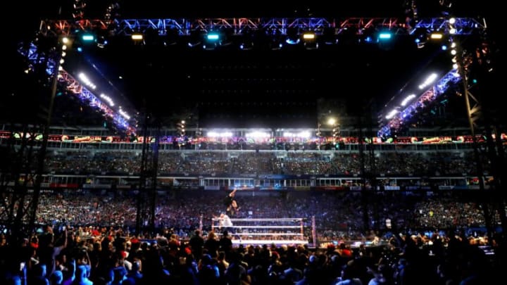 Pat McAfee and Happy Corbin compete during the 2022 WWE SummerSlam Saturday July 30, 2022 at Nissasn Stadium; Nashville, TN, USA; Mandatory Credit: Alan Poizner-The TennesseanEntertainment Wwe Summerslam