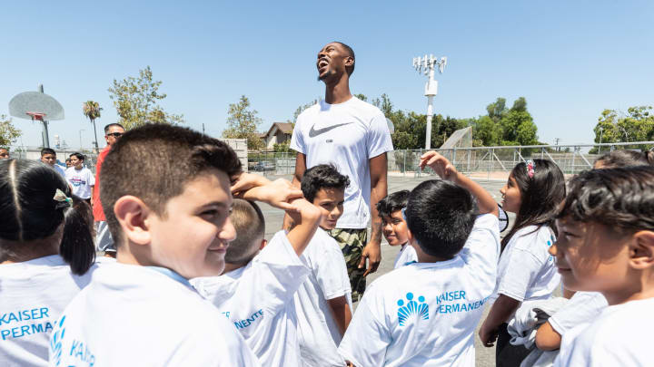 ANAHEIM, CA – AUGUST 14: USA Basketball hosts a Youth Development Basketball Clinic with Harry Giles III #20 of the Sacramento Kings on August 14, 2019 at Lincoln Elementary School, Anaheim, California. NOTE TO USER: User expressly acknowledges and agrees that, by downloading and/or using this photograph, User is consenting to the terms and conditions of Getty Images License Agreement. Mandatory Copyright Notice: Copyright 2019 NBAE (Photo by Will Navarro/NBAE via Getty Images)