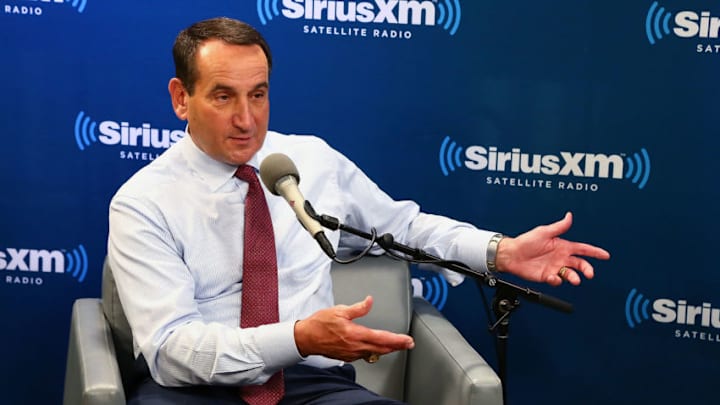 NEW YORK, NY - JUNE 22: (EXCLUSIVE COVERAGE) Coach Mike Krzyzewski speaks about the NBA draft during a town hall at the SiriusXM Studios on June 22, 2017 in New York City. (Photo by Astrid Stawiarz/Getty Images)