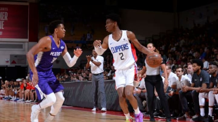 LAS VEGAS, NV – JULY 8: Shai Gilgeous-Alexander #2 of the LA Clippers handles the ball against the Sacramento Kings during the 2018 Las Vegas Summer League on July 8, 2018 at the Cox Pavilion in Las Vegas, Nevada. NOTE TO USER: User expressly acknowledges and agrees that, by downloading and/or using this Photograph, user is consenting to the terms and conditions of the Getty Images License Agreement. Mandatory Copyright Notice: Copyright 2018 NBAE (Photo by Bart Young/NBAE via Getty Images)