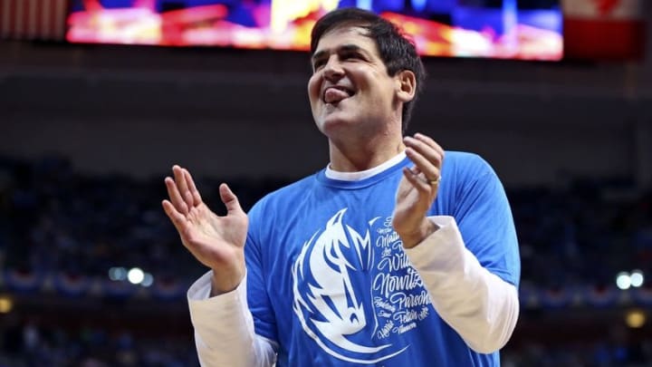 Apr 23, 2016; Dallas, TX, USA; Dallas Mavericks owner Mark Cuban react during the second quarter against the Oklahoma City Thunder in game four of the first round of the NBA Playoffs at American Airlines Center. Mandatory Credit: Kevin Jairaj-USA TODAY Sports