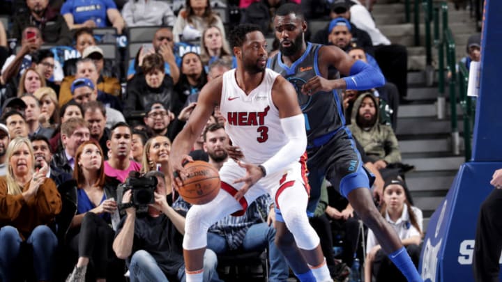 DALLAS, TX - FEBRUARY 13: Dwyane Wade #3 of the Miami Heat handles the ball during the game against the Dallas Mavericks on Febuary 13, 2019 at the American Airlines Center in Dallas, Texas. NOTE TO USER: User expressly acknowledges and agrees that, by downloading and or using this photograph, User is consenting to the terms and conditions of the Getty Images License Agreement. Mandatory Copyright Notice: Copyright 2019 NBAE (Photo by Glenn James/NBAE via Getty Images)
