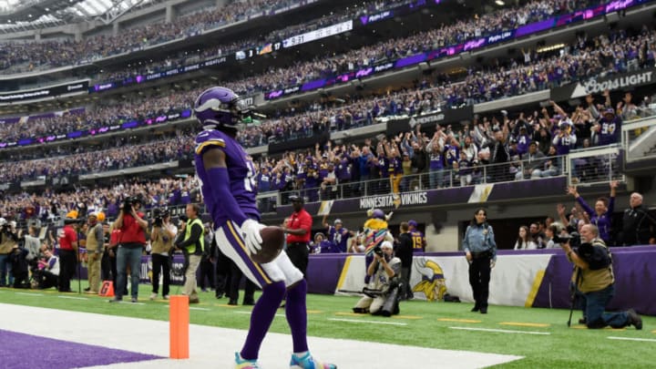 MINNEAPOLIS, MINNESOTA - OCTOBER 13: Stefon Diggs #14 of the Minnesota Vikings celebrates scoring a touchdown against the Philadelphia Eagles during the second quarter of the game at U.S. Bank Stadium on October 13, 2019 in Minneapolis, Minnesota. (Photo by Hannah Foslien/Getty Images)