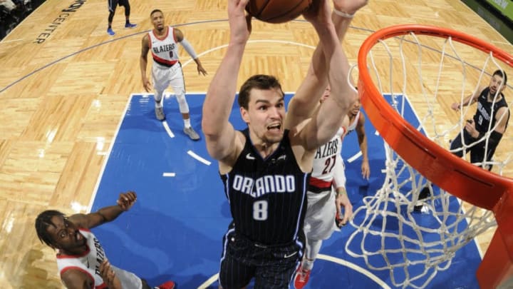 ORLANDO, FL - DECEMBER 15: Mario Hezonja #8 of the Orlando Magic shoots the ball against the Portland Trail Blazers on December 15, 2017 at Amway Center in Orlando, Florida. NOTE TO USER: User expressly acknowledges and agrees that, by downloading and or using this photograph, User is consenting to the terms and conditions of the Getty Images License Agreement. Mandatory Copyright Notice: Copyright 2017 NBAE (Photo by Fernando Medina/NBAE via Getty Images)