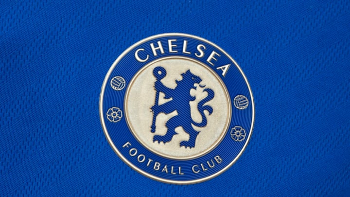 LONDON, ENGLAND - OCTOBER 01: A detailed view of a Chelsea crest is seen prior to the Barclays Women's Super League match between Chelsea FC and Tottenham Hotspur at Stamford Bridge on October 01, 2023 in London, England. (Photo by Visionhaus/Getty Images)