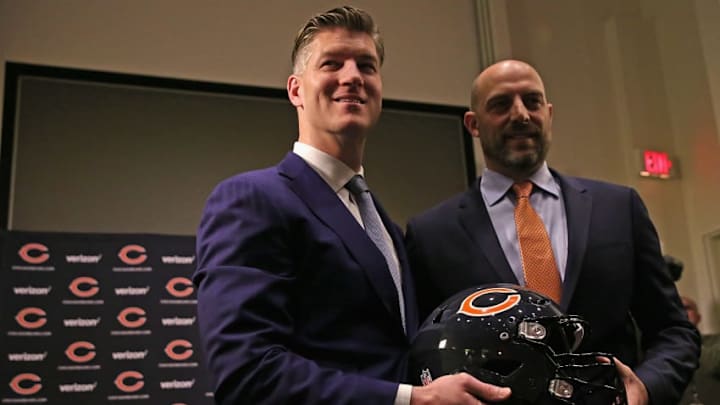 LAKE FOREST, IL - JANUARY 09: General manager Ryan Pace (L) and new head coach Matt Nagy of the Chicago Bears pose after an introductory press conference at Halas Hall on January 9, 2018 in Lake Forest, Illinois. (Photo by Jonathan Daniel/Getty Images) LAKE FOREST, IL - JANUARY 09: General manager Ryan Pace (L) and new head coach Matt Nagy of the Chicago Bears pose after an introductory press conference at Halas Hall on January 9, 2018 in Lake Forest, Illinois. (Photo by Jonathan Daniel/Getty Images)