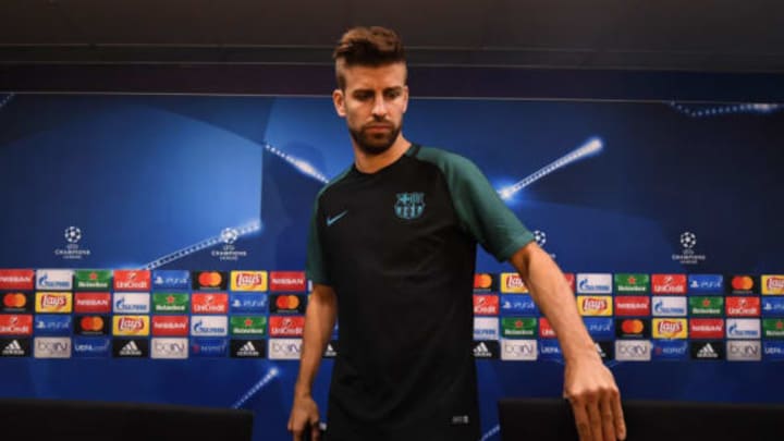 BARCELONA, SPAIN – OCTOBER 18: Gerard Pique of Barcelona speaks to the media during the FC Barcelona training session at Ciutat Esportiva Joan Gamper on October 18, 2016 in Barcelona, Spain. (Photo by David Ramos/Getty Images)