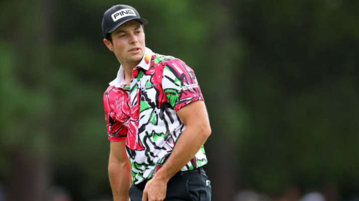 AUGUSTA, GEORGIA - APRIL 06: Viktor Hovland of Norway reacts to his putt on the first green during the first round of the 2023 Masters Tournament at Augusta National Golf Club on April 06, 2023 in Augusta, Georgia. (Photo by Andrew Redington/Getty Images)