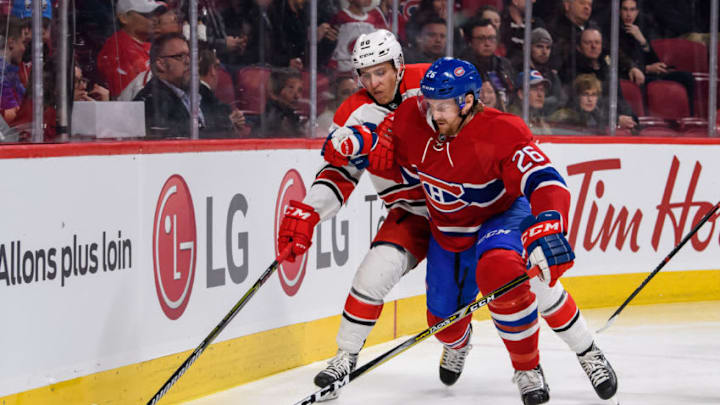 MONTREAL, QC - MARCH 23: Carolina Hurricanes left wing Teuvo Teravainen (86) and Montreal Canadiens defenseman Jeff Petry (26) battle for the puck during the first period of the NHL regular season game between the Carolina Hurricanes and the Montreal Canadiens on March 23, 2017, at the Bell Centre in Montreal, QC (Photo by Vincent Ethier/Icon Sportswire via Getty Images) MONTREAL, QC - MARCH 23: Carolina Hurricanes left wing Teuvo Teravainen (86) and Montreal Canadiens defenseman Jeff Petry (26) battle for the puck during the first period of the NHL regular season game between the Carolina Hurricanes and the Montreal Canadiens on March 23, 2017, at the Bell Centre in Montreal, QC (Photo by Vincent Ethier/Icon Sportswire via Getty Images)