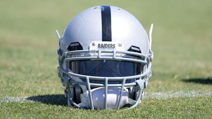 Jul 30, 2016; Napa, CA, USA; Oakland Raiders helmet at training camp at the Napa Valley Marriott. Mandatory Credit: Kirby Lee-USA TODAY Sports