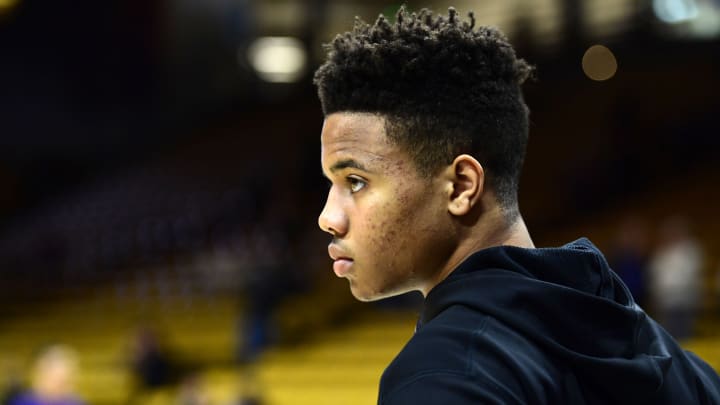 Feb 9, 2017; Boulder, CO, USA; Washington Huskies guard Markelle Fultz (20) before the game against the Colorado Buffaloes at the Coors Events Center. Mandatory Credit: Ron Chenoy-USA TODAY Sports