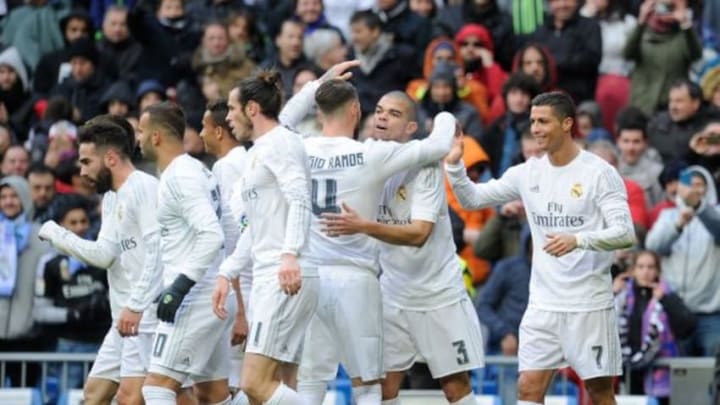 MADRID, SPAIN - MARCH 05: Cristiano Ronaldo of Real Madrid celebrates after scoring his 2nd goal during the La Liga match between Real Madrid CF and Celta Vigo at Estadio Santiago Bernabeu on March 5, 2016 in Madrid, Spain. (Photo by Denis Doyle/Getty Images)