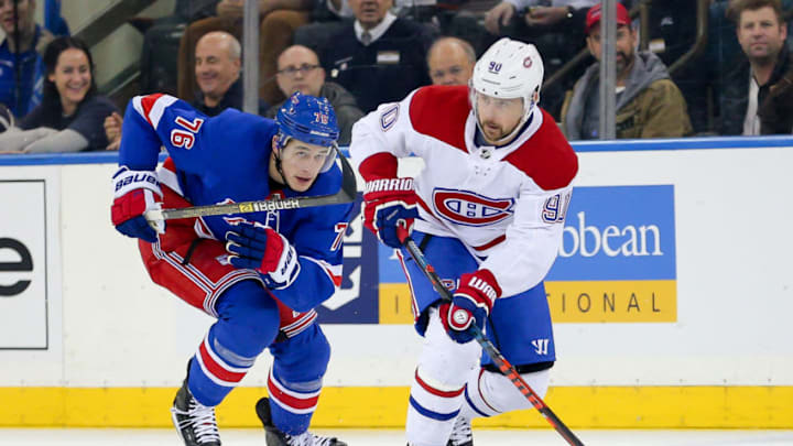 NEW YORK, NY - MARCH 01: Montreal Canadiens Left Wing Tomas Tatar (90) looks to pass during the second period of the National Hockey League game between the Montreal Canadiens and the New York Rangers on March 1, 2019 at Madison Square Garden in New York, NY. (Photo by Joshua Sarner/Icon Sportswire via Getty Images)